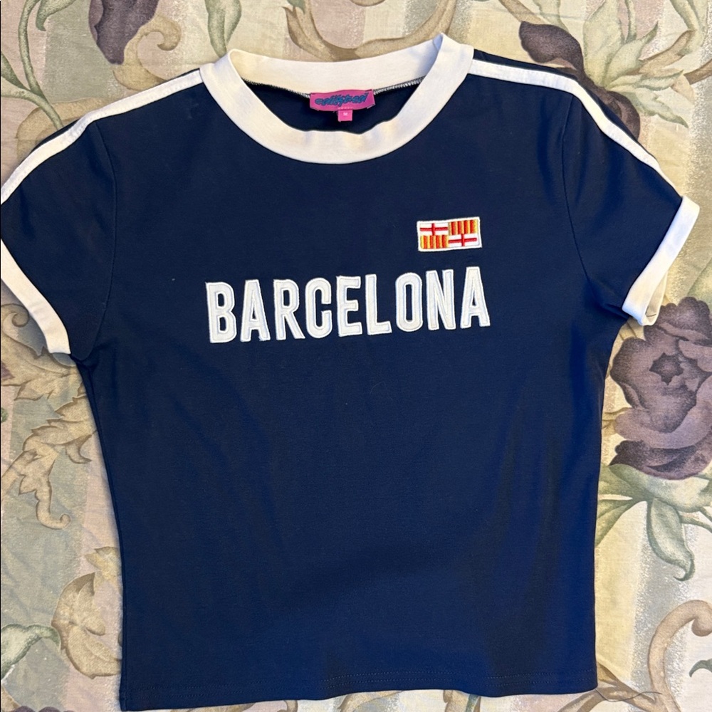Edikted baby tee Navy and White Barcelona Tee